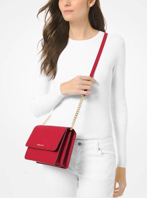 Damske Crossbody Kabelka Michael Kors Daniela Large Saffiano Leather Svetlo Červené - Kabelky Michael Kors Sleva | JOFVM-3290